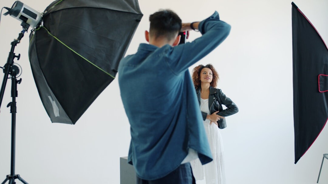 Professional interview being filmed in a media studio