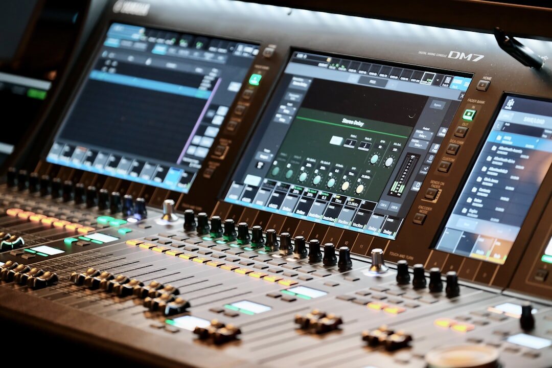 Professional broadcast studio with microphones and equipment